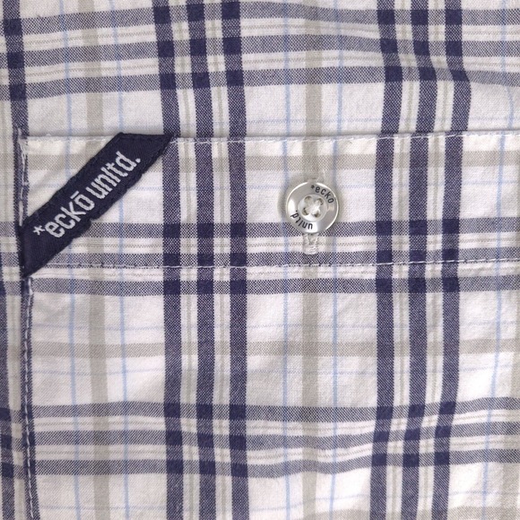 Ecko Unltd Shirt Mens XL White Plaid Button Down‎ Classic Material Short Sleeve - Picture 4 of 13